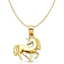 14K Yellow Gold Unicorn Charm Pendant with 0.8mm Box Chain Necklace