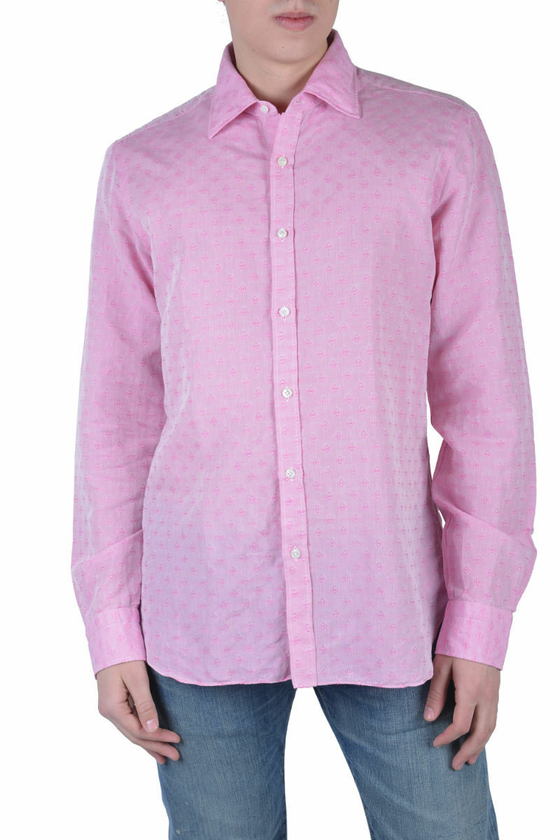 BARBA NAPOLI DANDY LIFE 長袖シャツ 43/17 リネン Barba Napoli Dandylife Men's Pink Long Sleeve Dress Shirt US