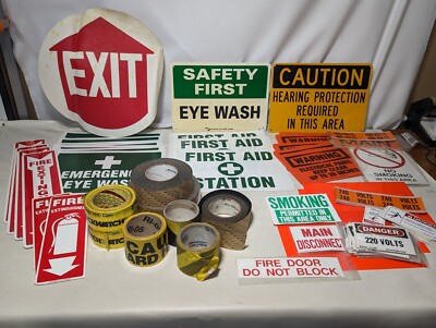 Large lot of facility safety signs, caution tapes, 3M Safety-Walk tapes as shown