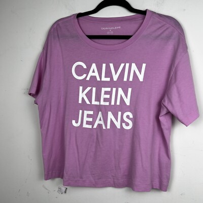 Calvin Klein Top TEE Blouse Women's M Jeans Pink Logo Crop T