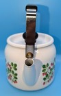 Cute & Useful!  Vtg White Enamel  w/ Strawberry Fields ~ Small Stove Top TeaPot — photo 4