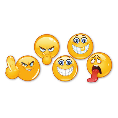 5er Set Smiley-Aufkleber I Ø 5 cm rund gelb wetterfest I Sticker I kfz_032