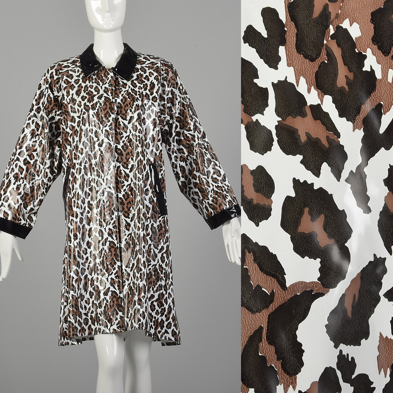 Medium 1980s Leopard Raincoat Vinyl Cheetah Print Rai… - Gem