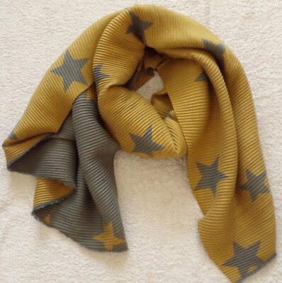 Jess Lou SW500 Super Waffle Ladies Mustard And Grey Reversible Star Scarf  Gift UK