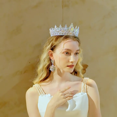 6.5cm Tall Crystal Round Crown Tiara Wedding Bridal Queen Princess