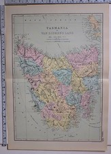 1891 ANTIQUE MAP ~ TASMANIA VAN DIEMEN'S LAND DEVON WESTMORELAND LINCOLN