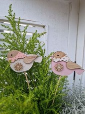 Topfstecker Vogel Rosa Weiß Holz 2 er Set 5x7+22,7cm