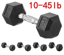 Single Dumbbell Black Rubber Hex Dumbbell for Home Gym Sport, 10/15/20/30/45 lb