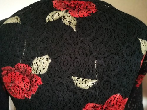 Vintage Black Floral Lace Sheer Top Women Spanish Look Used Gothic Boho Small - Foto 6 di 6