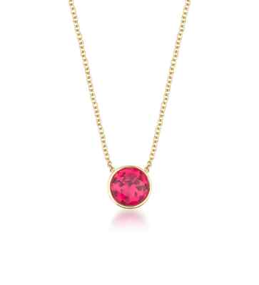 14K MASSIVES GELBGOLD 4MM ZARGENFASSUNG SOLITÄR RUBIN HALSKETTE, JULI GEBURTSSTEIN