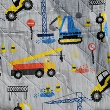 CONSTRUCTION 7pc Twin Quilt Shams Sheets Pillows Bulldozer Excavator Dump Truck