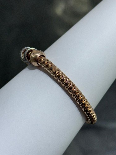 Rose Gold Sterling Diamond Cut Large Bead Design Stretch Bracelet 7" Length Gift - Picture 9 of 10