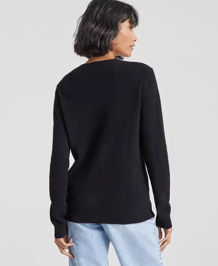 90s Charter Club カシミヤ100％ ブラックニット クルーネック Charter Club] Women's 100% Cashmere V-Neck Sweater - M - New