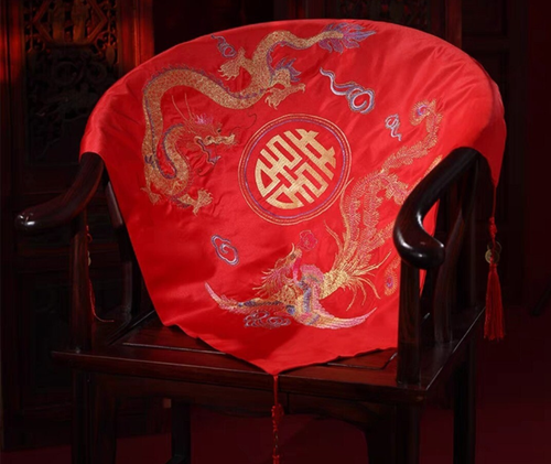 Oriental wedding bridal red cover up/ Bridal veil with dragon and Phoenix - Picture 3 of 10
