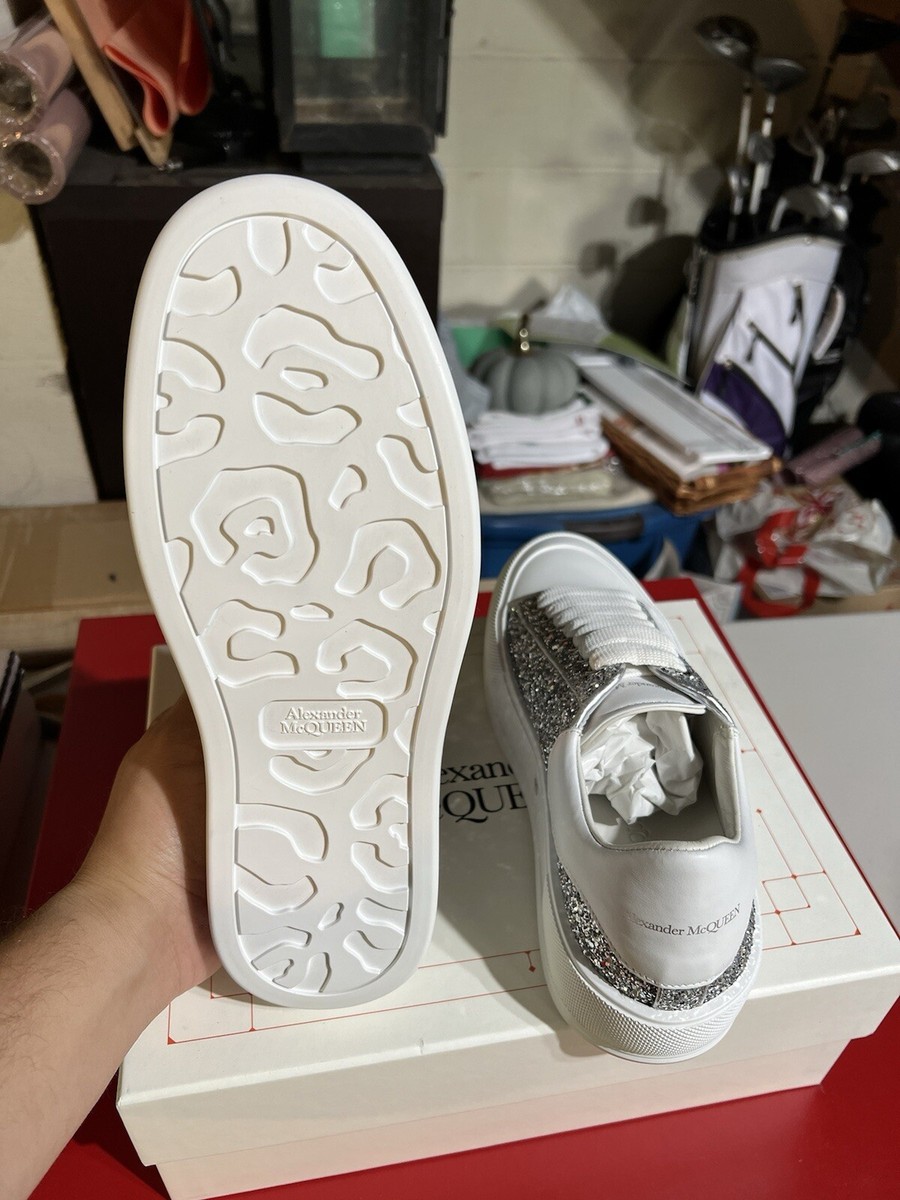 Alexander McQueen Silver Glitter Trim Plimsoll Sneakers Size 41