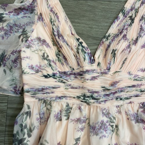 Ieena for Mac Duggal Pink Floral Flowy Short Flutter Sleeve Mini Dress sz 12 - Picture 5 of 13
