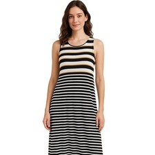 LOFT Striped Maxi Dress Black White Mustard Yellow Sleeveless Casual Sz Small