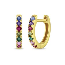 Multicolor Encrusted CZ Kids / Girls Earrings Hoop - Gold Plated Sterling Silver