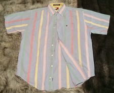 Tommy Hilfiger Summer Short Sleeve Button Shirt. Colorful Stripes. Mens Medium M