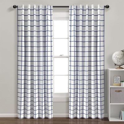 Urban Square Grid 100% Lined Back Tab/Rod Pocket Blackout Window Curtain Pane...