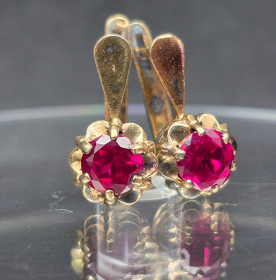Vintage Soviet Silver Earrings 925 with Ruby, Vintage Women's Jewelry USSR