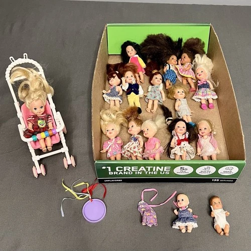 VTG Lot Of 14 Mattel Kelly Dolls Barbie’s Little Sister 2 Babies 70s & Stroller