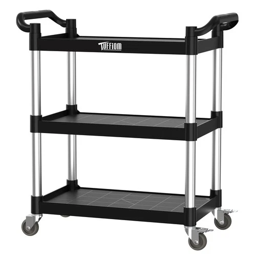 3-Tier Plastic Service Utility Cart with Wheels, Heavy Duty 390lbs Capacity New