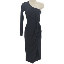 Nookie Womans size S Aphrodite One-Shoulder Midi Gown Dress Black Tie Side NEW