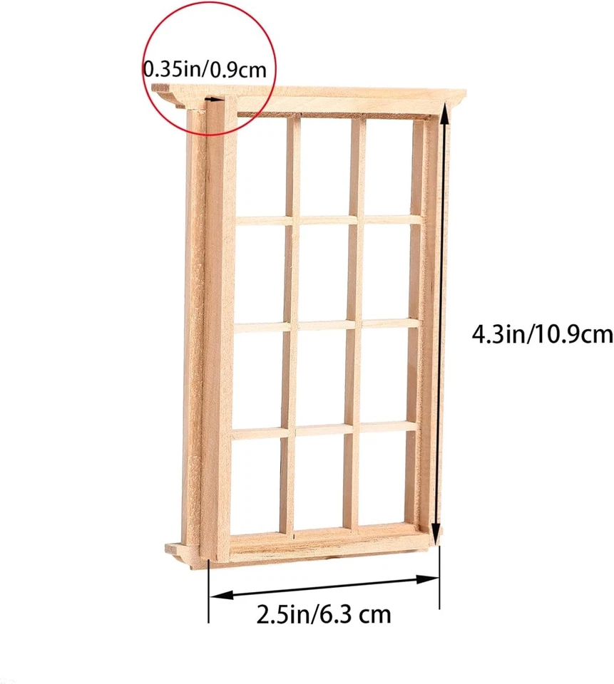 Ventanas miniatura para casa de muñecas escala 1/12 2 piezas - modelo de marco de ventana de celosía de 12 paneles Foto 3 de 4
