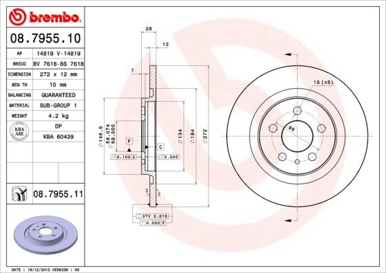 Disque de frein Brembo 08.7955.11, la qualité de fonderie supérieure pour Peugeot et Citroën