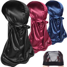 3PCS Silky Durags Pack for Men Waves Satin Doo Rag Award 1 Wave CapN