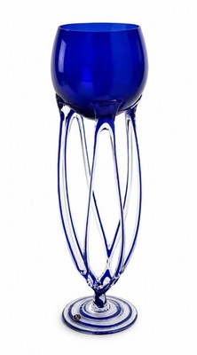 Jozefina Krosno Cobalt Blue Art Glass Floor Vase Jellyfish Pedestal 24 