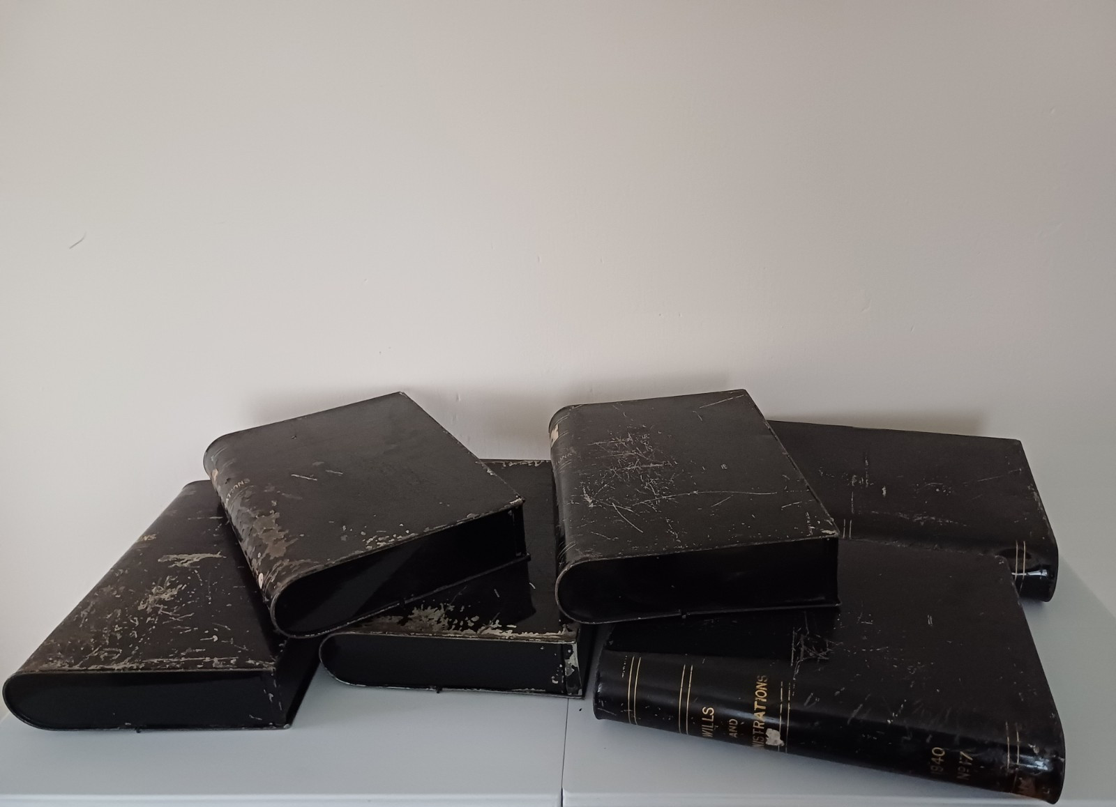 Set of six antique solicitor deed boxes 1925 -1945. Price is for six