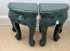Pair Vtg. Hand Carved Wooden, Oriental End/Bedside Tables/ Stools, Plant Stands