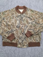 Vintage 80s 90s Mossy Oak Camo Bomber Jacket Snap Buttons USA Made L - XL