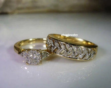 2CT Round Cut Simulated Diamond Wedding Bridal Ring Set 14K Yellow Gold Plated