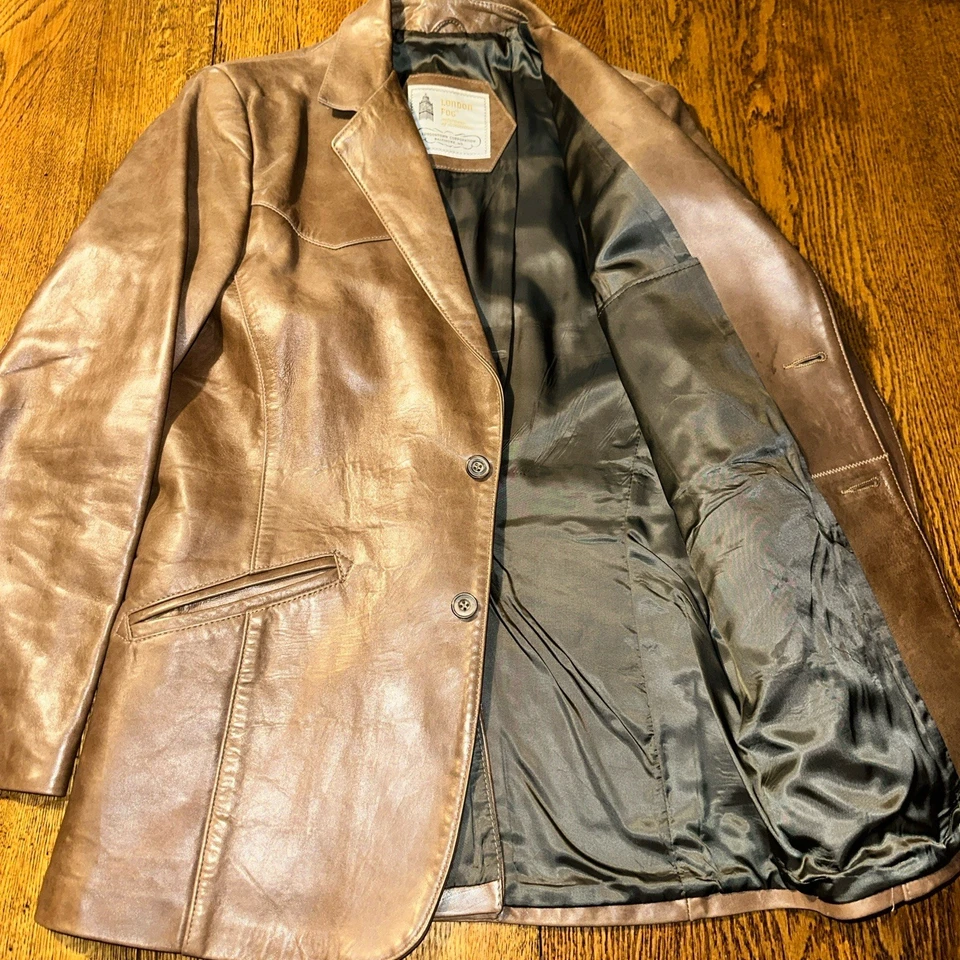 Винтажный London туман кожаная куртка Sport пальто 70-х Blazer хиппи мужской 40 сделано в США - Изображение 2 из 4