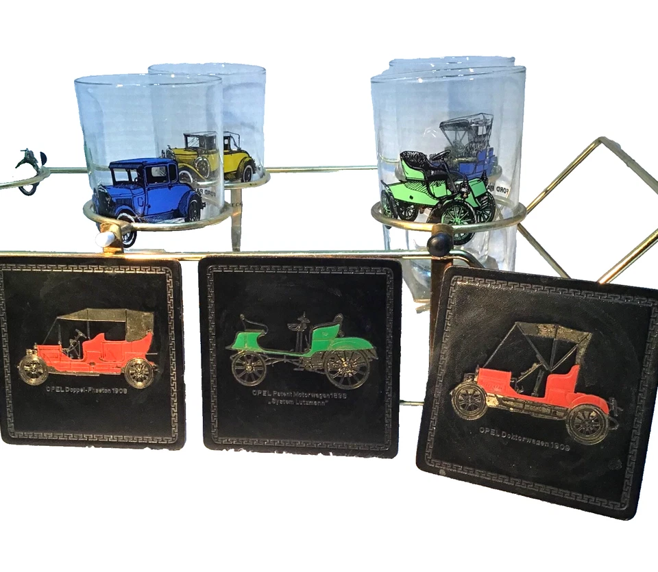 Vasos de beber para auto antiguos promocionales Ford 6 con soporte y posavasos Foto 2 de 4