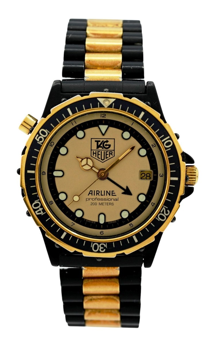 Tag Heuer 35mm Men's Black PVD/ Gold Airline 12h Dial GMT Watch