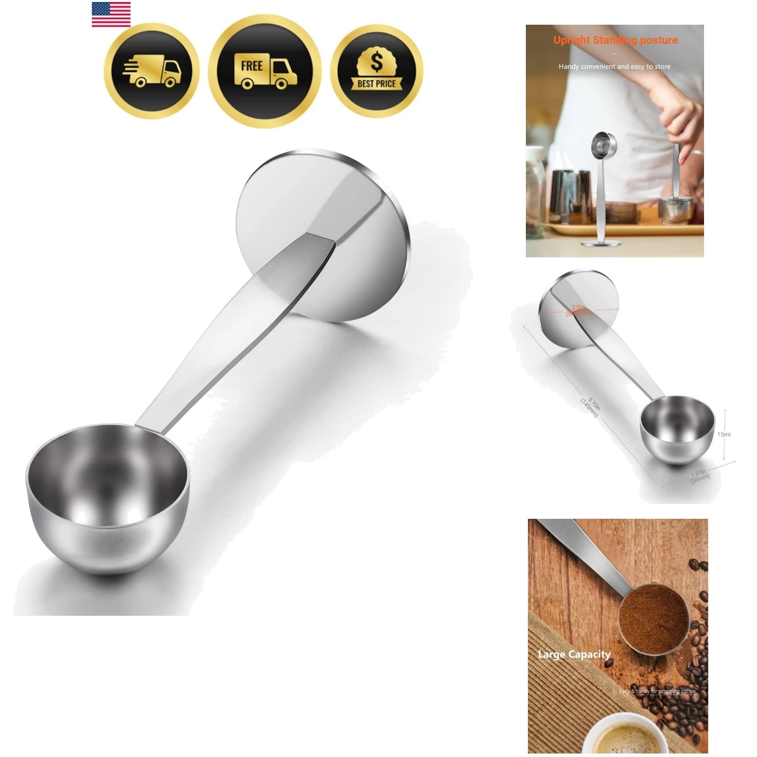 Two-in-One Stainless Steel Coffee Scoop Tamping Dual-Purpose Coffee Spoon Pow...