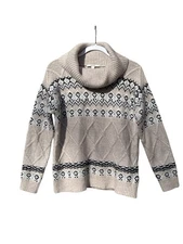 Esprit Womens Beige Nordic Pattern Grandpa Knit Turtleneck Sweater S