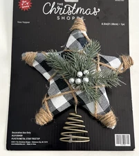 The Christmas Shoppe Rustic Tree Topper Star Buffalo Check 8.5”