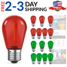 15 Pack S14 Colored LED String Light Bulbs, 1W Plastic Shatterproof Replaceme...