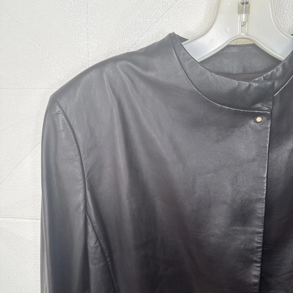 Chaqueta Donna Karan Signature Chaqueta de Cuero Marrón Minimalista Cordero Diseñador M. Foto 3 de 4