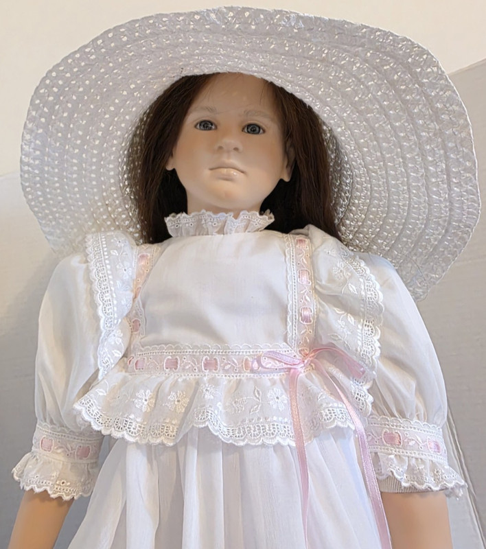 Ida 29”Doll ARTIST Ruth TREFFEISEN  Original White & Pink Gown, White Straw Hat