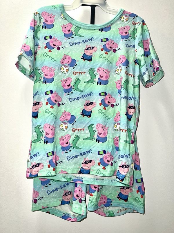 WeiWei  Peppa Pig Girls Short Sleeve Pajama Set Light Blue Dinosaur Cartoon