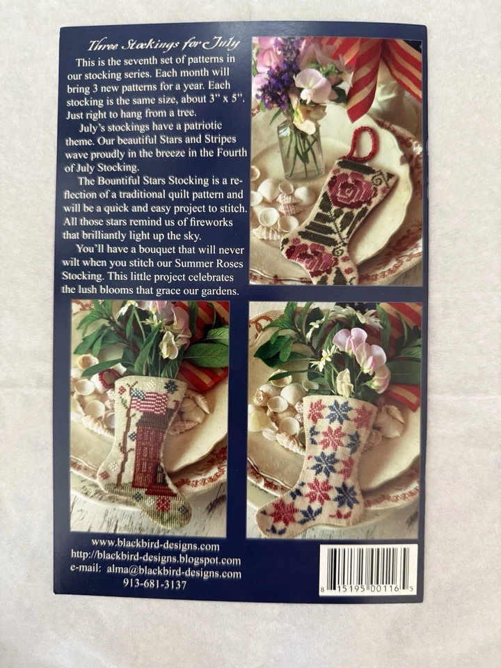Blackbird Designs PATRIOTIC JULY Three Stockings For July Cross Stitch Booklet - Image 2 of 4