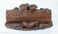 Stunning Antique Black Forest Carved Box, Tree Log with Birds Nest and Foliage