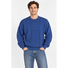 Vintage Claiborne Blue Textured Patchwork Knit Cotton Sweater Made in USA