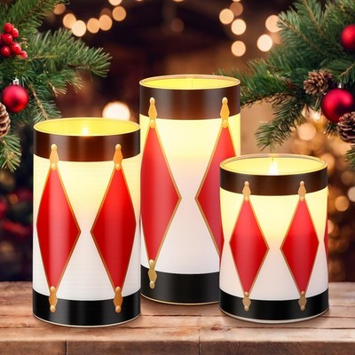 Glooglitter 3 Pcs Christmas Flameless Candles Battery Operated, Nutcracker Drum